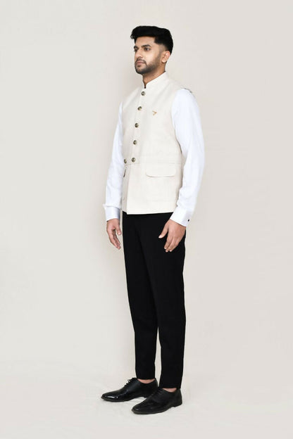 Joban Fashion White Colored Art Silk Fabric Kurta, Jacket With Straight Fit Pant