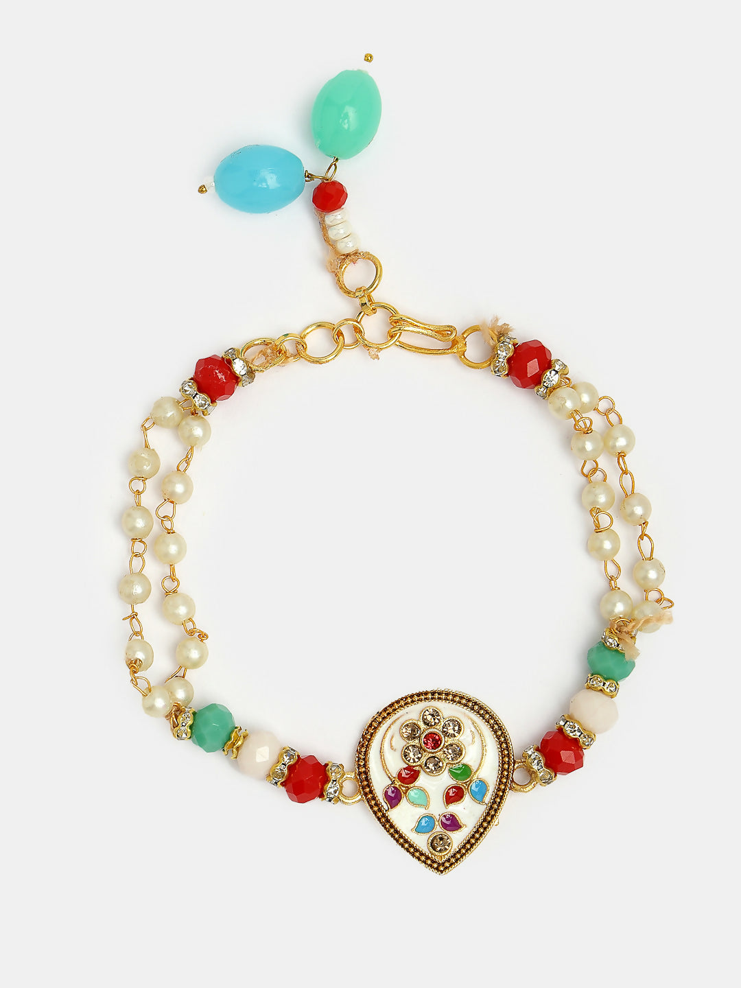 NVR Women & Men Set of 2 Multicolor Artificial Beads Bhaiya Bhabhi Rakhi With Roli Chawal