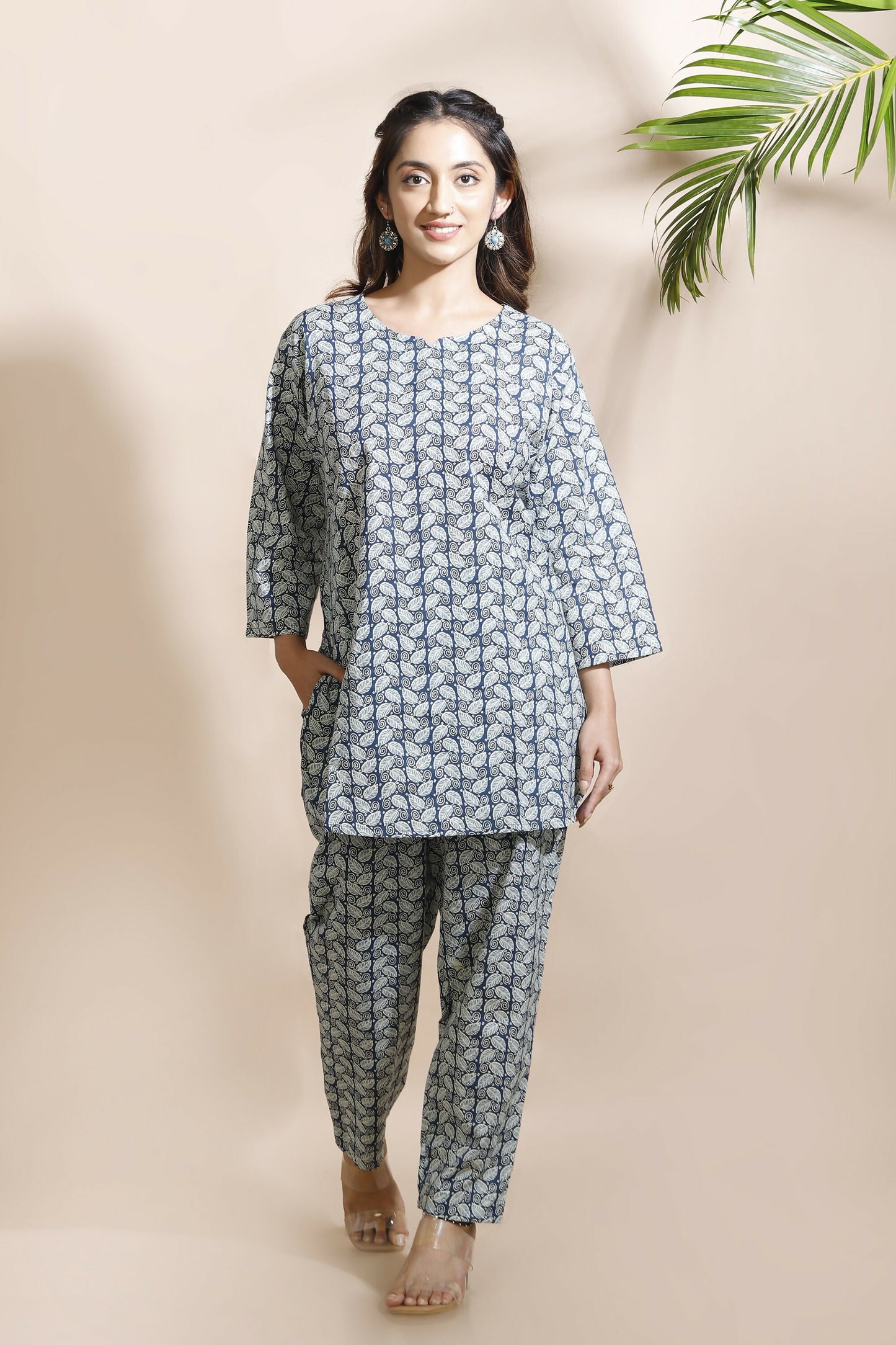 Breathables Abstract Cotton Co-Ord Set – Blue