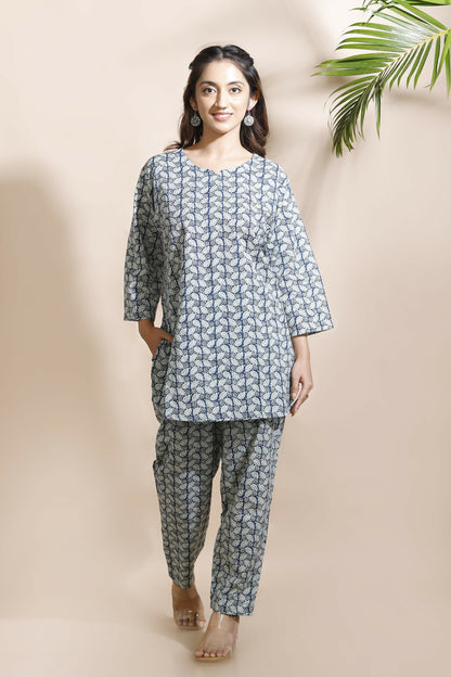 Breathables Abstract Cotton Co-Ord Set – Blue