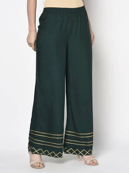 Aniyah Rayon Bottle Green Color Flared Slip-On Palazzo (AN-206K)