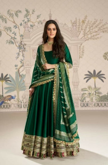 Anaita Dark Green Vichitra Silk Anarkali Suit with Embroidery Sequins