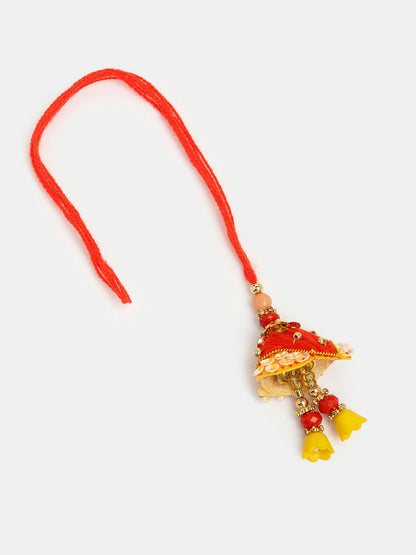 NVR Women Set of 2 Red Beaded Lumba Rakhi With Roli Chawal