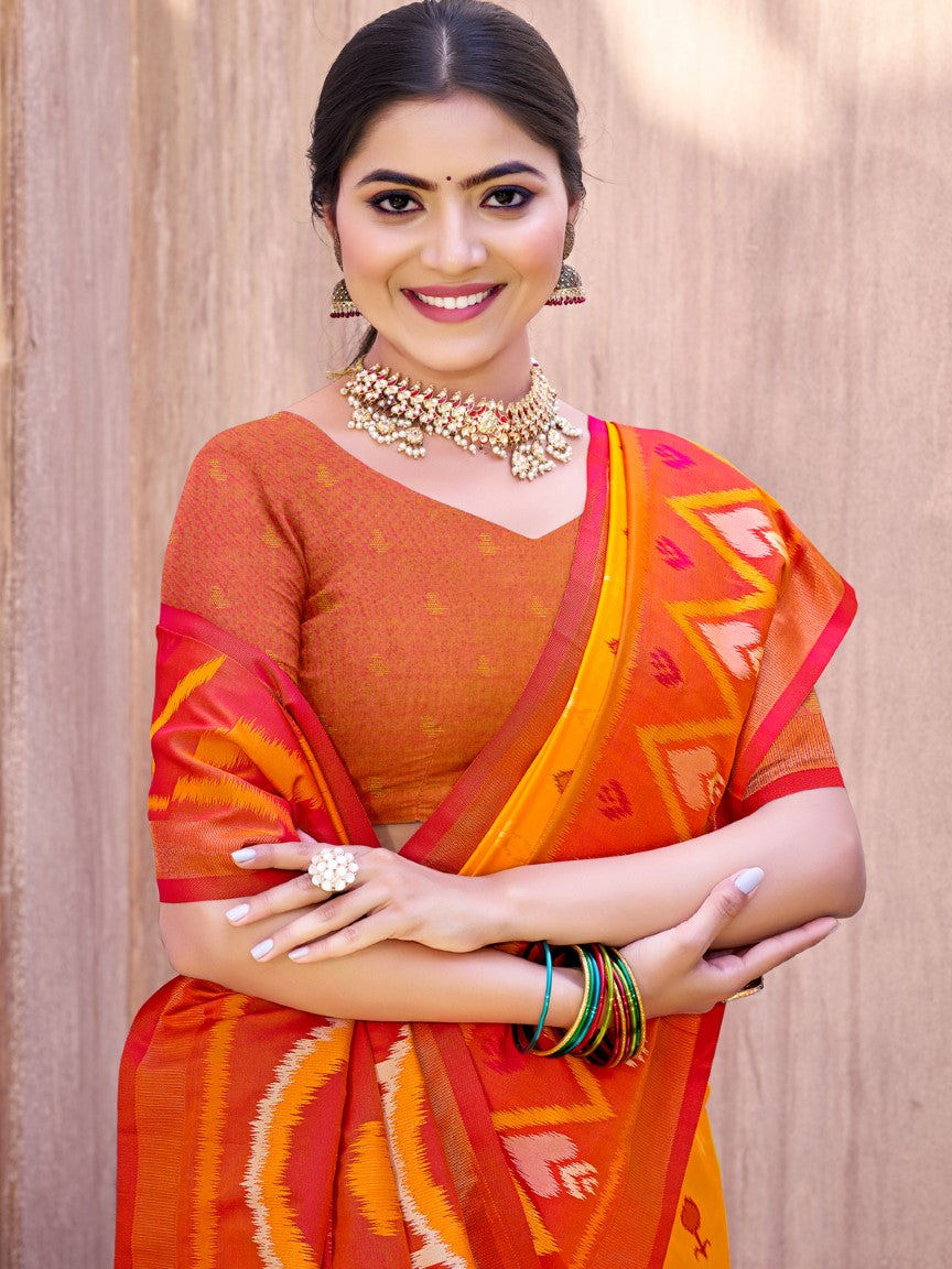 Anaita Yellow Silk Saree With Blouse Piece