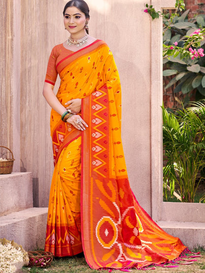 Anaita Yellow Silk Saree With Blouse Piece