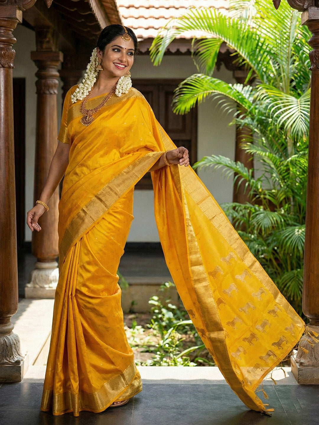 Anaita Yellow Silk Saree With Blouse Piece