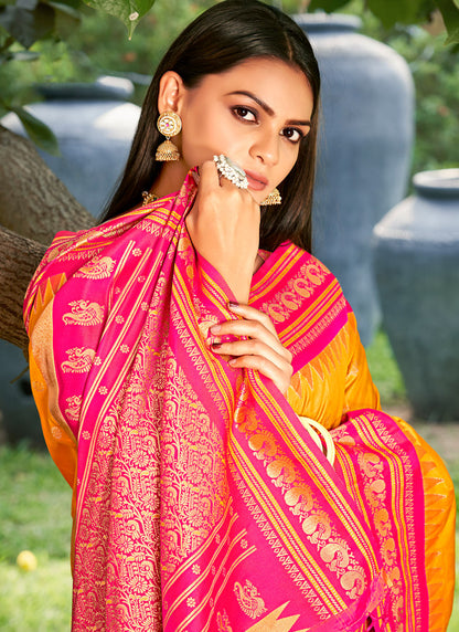 Anaita Yellow Silk Saree With Blouse Piece