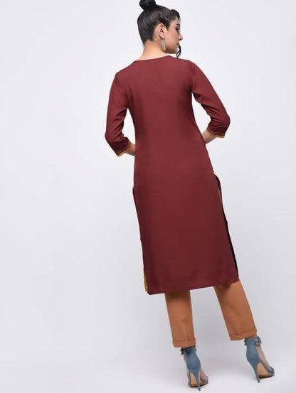 Aniyah Crepe Color Block Straight Brown Kurta (AN-139K)