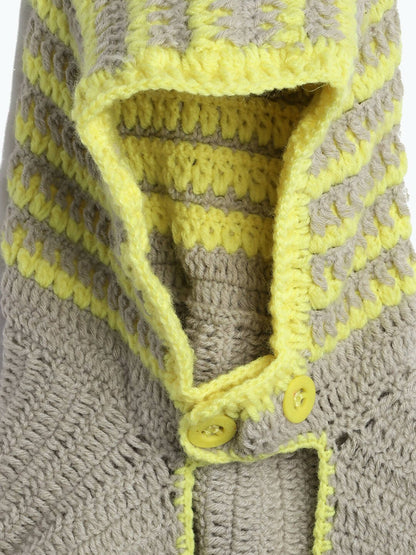 Chutput Kids Woollen Hand Knitted Striped Design Cap - Grey