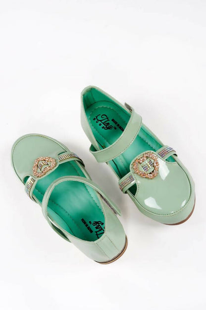 Tiny Bugs Girls Party Wear Velcro Ballerinas - Green