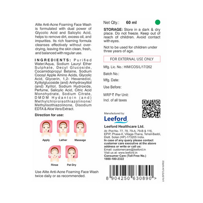 Alite Anti Acne 5-in-1 Foaming Face Wash with 4% Glycolic Acid & 1% Salicylic Acid