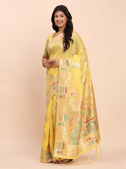 Shree Shyam Fashion Linen Cotton Yellow Saree