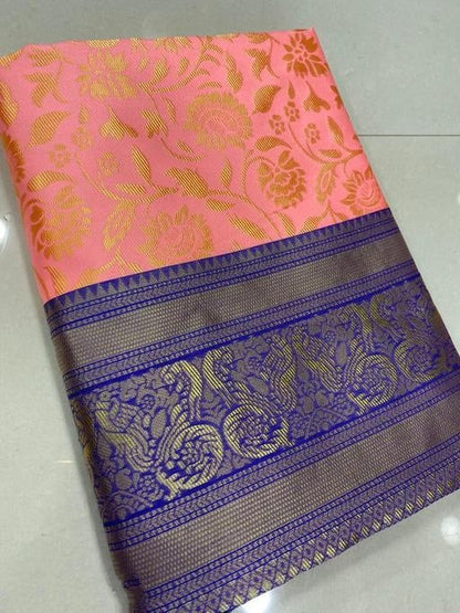 Vamika Weaving Banarasi Jacquard Pink Kanjivaram Saree