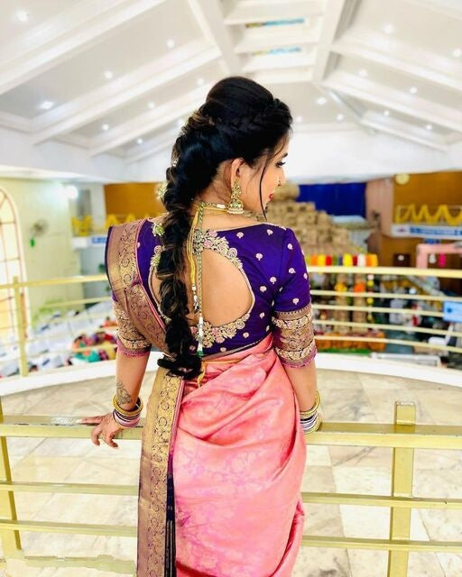 Vamika Weaving Banarasi Jacquard Pink Kanjivaram Saree