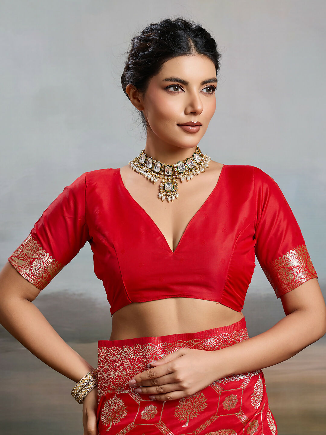 Shree Shyam Fashion Red Silk Blend Saree