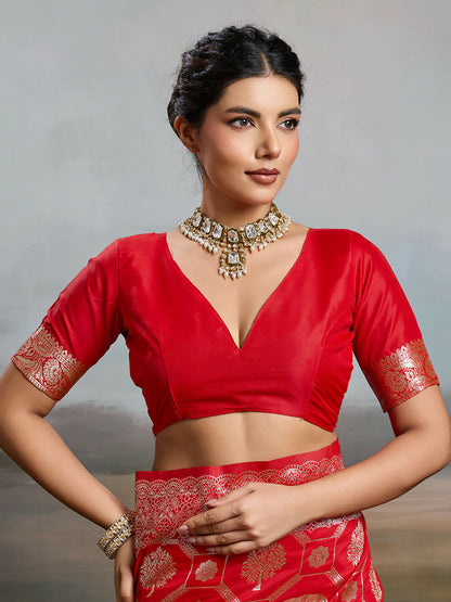 Shree Shyam Fashion Red Silk Blend Saree