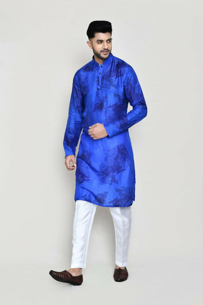 Joban Fashion Royal Blue Colored Cotton Silk Fabric Kurta With Straight Fit Pant