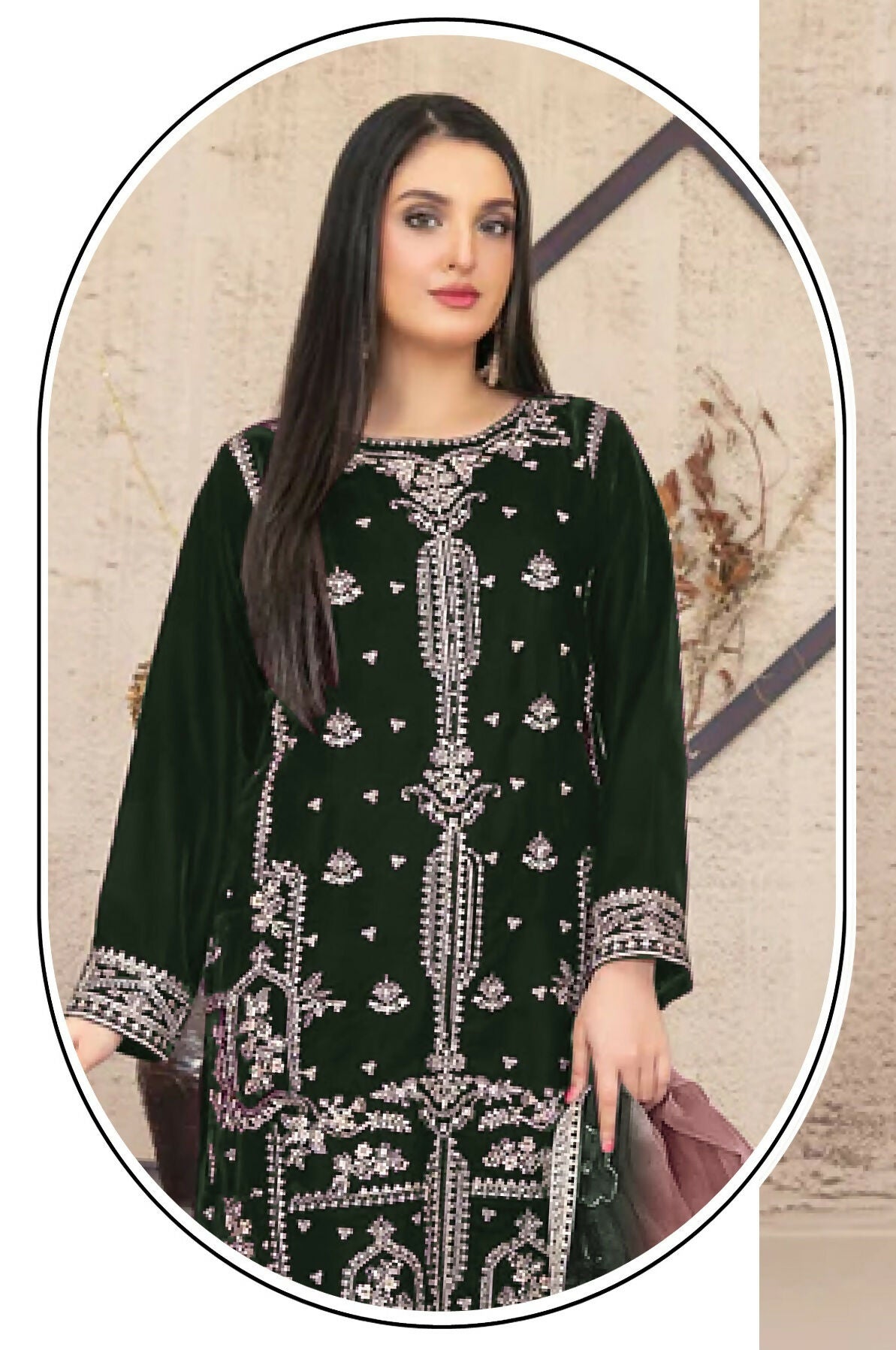 Anaita Green Velvet Suit with Embroidery Sequence Work