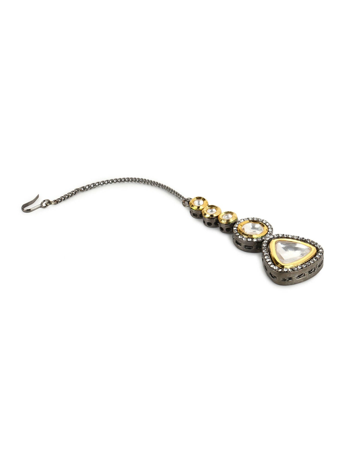 Gold-Polished Gold-Toned Kundan Maang Tikka - Ruby Raang
