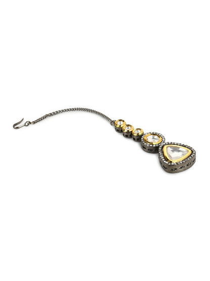 Gold-Polished Gold-Toned Kundan Maang Tikka - Ruby Raang