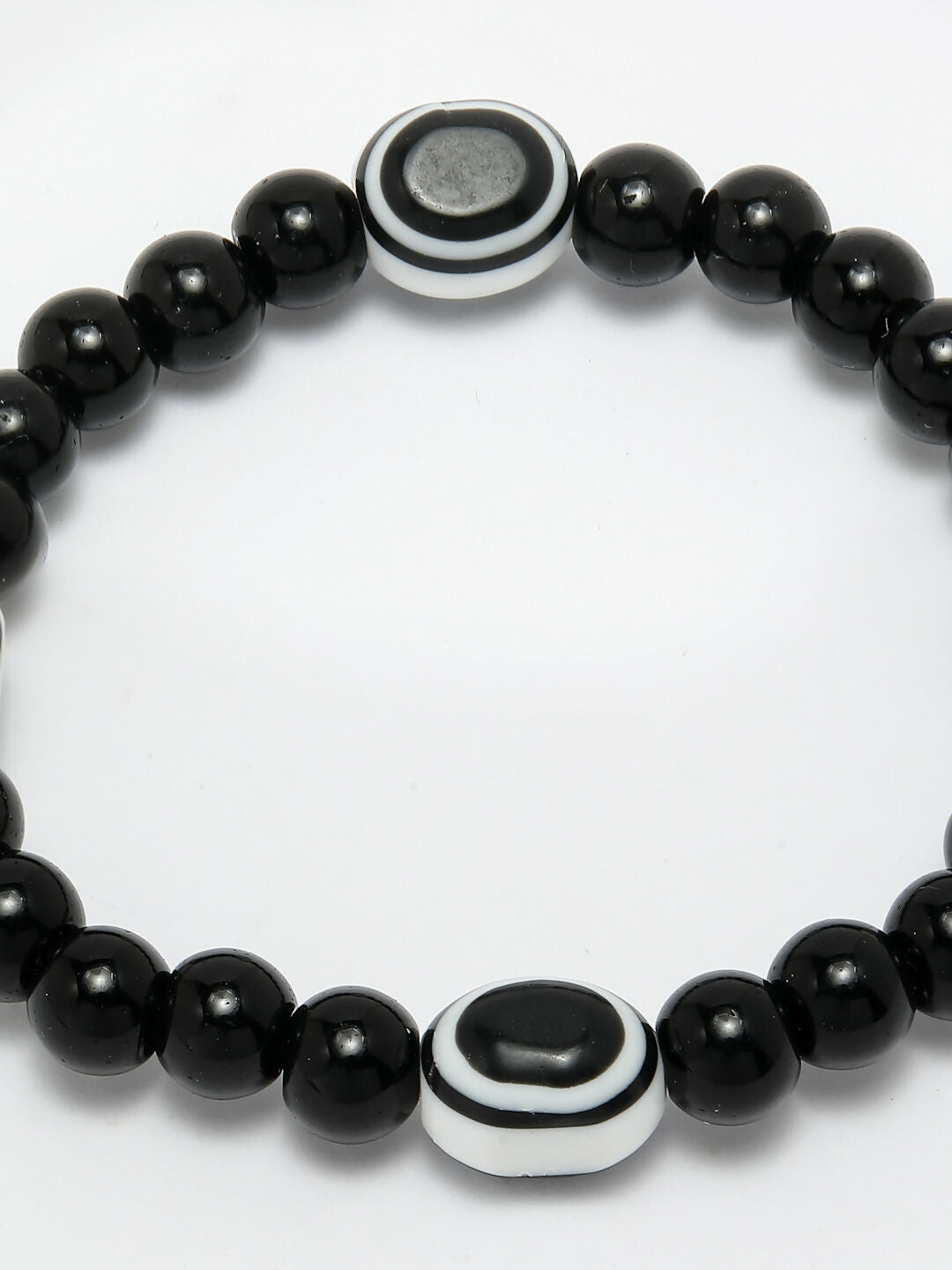 NVR Women & Men Black Evil Eye Elasticated Rakhi With Roli Chawal