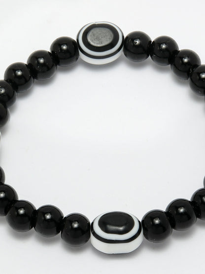 NVR Women & Men Black Evil Eye Elasticated Rakhi With Roli Chawal