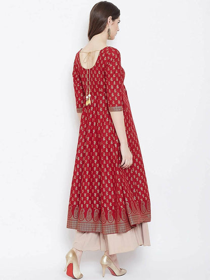 Cheera Embellished Daily Wear Cotton Blend Kurta - Red