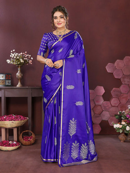 Joban Fashion Deep blue Floral Motifs Banarasi Silk Sarees