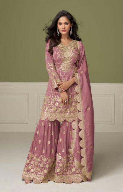 Anaita Peach Real Shimmer Readymade Suit with Embroidery & Real Mirror Work