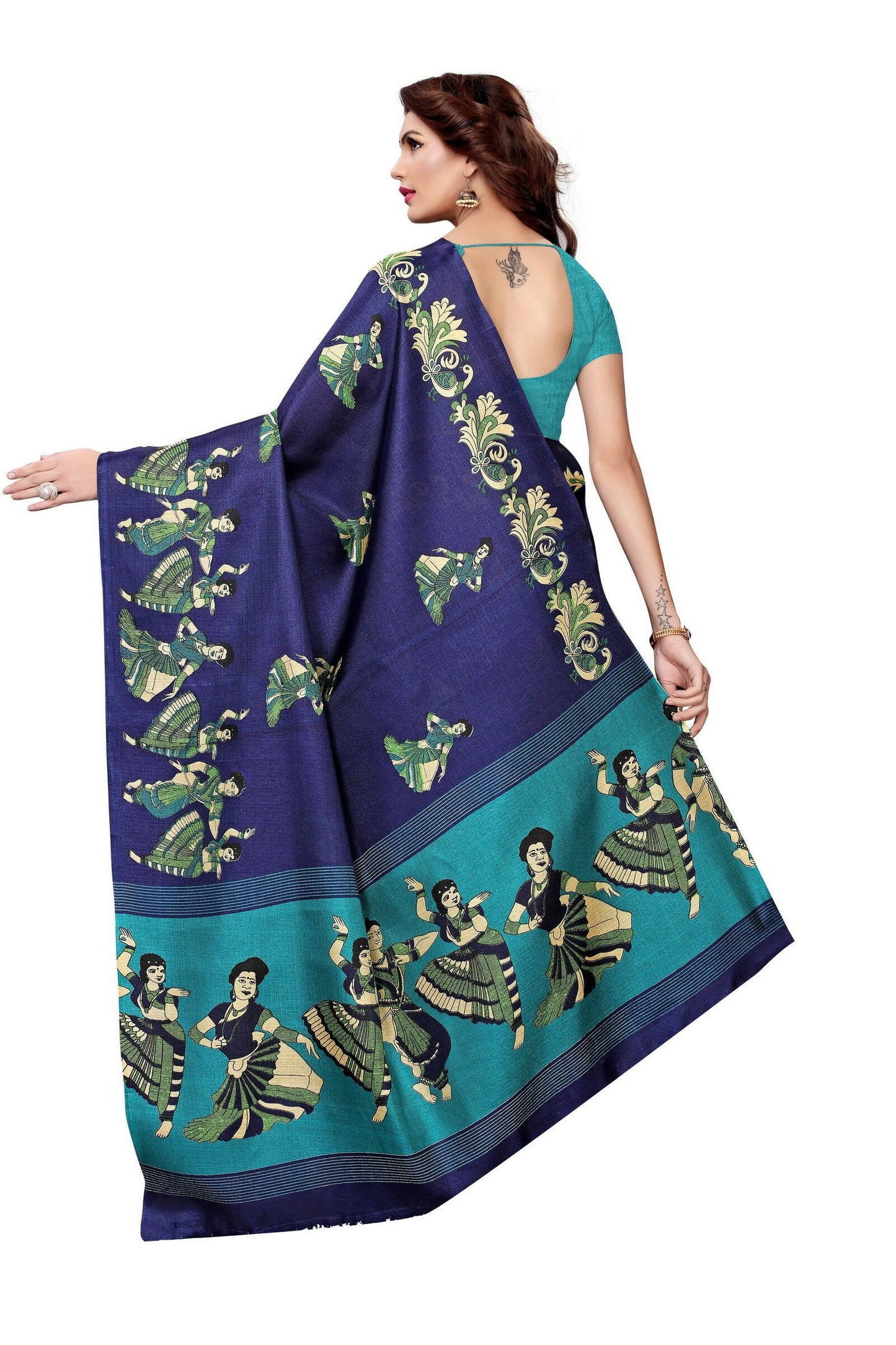 Vamika Navy Blue & Sky Blue Kalamkari With Jhalar Khadi Silk Saree
