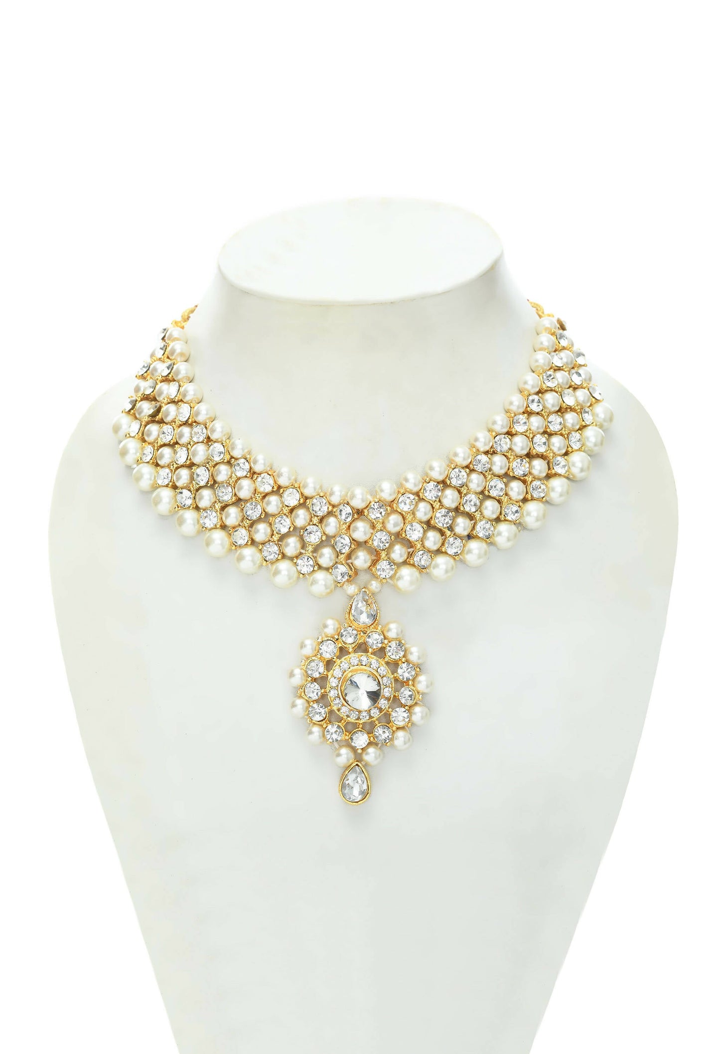 Mominos Fashion Johar Kamal Gold-Polished Rani Haar with Off white Pearls Jewellery Set