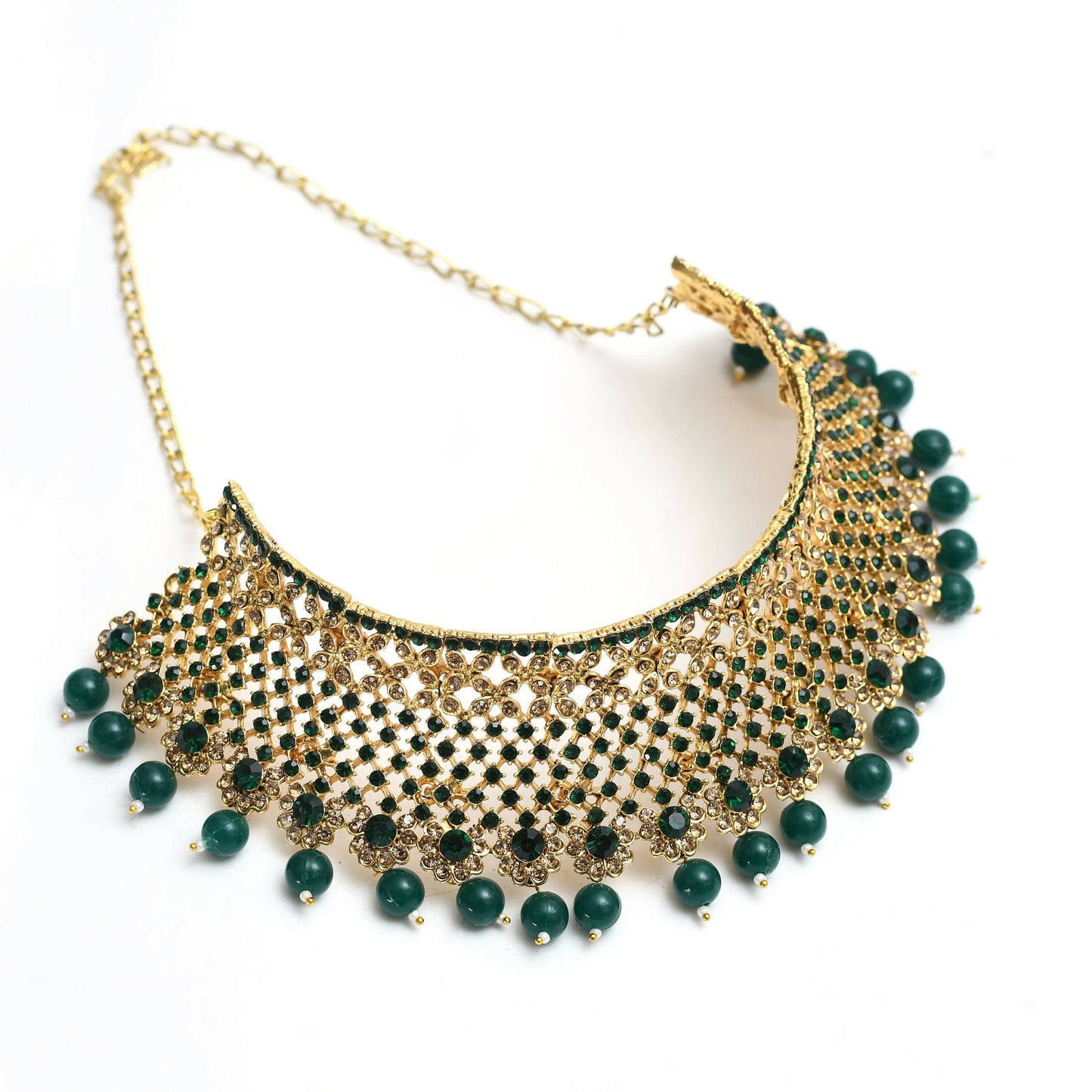 Mominos Fashion Johar Kamal Traditional Rajwadi Design Heavy Golden/Green Color Necklace Set