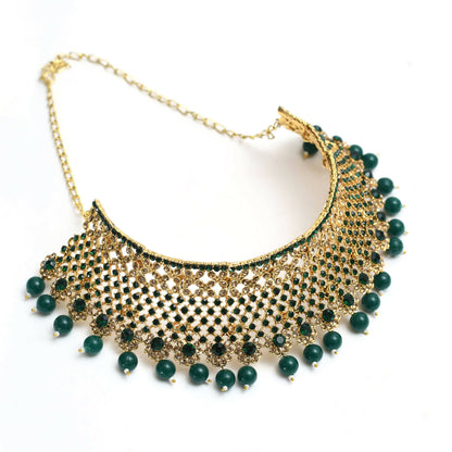Mominos Fashion Johar Kamal Traditional Rajwadi Design Heavy Golden/Green Color Necklace Set