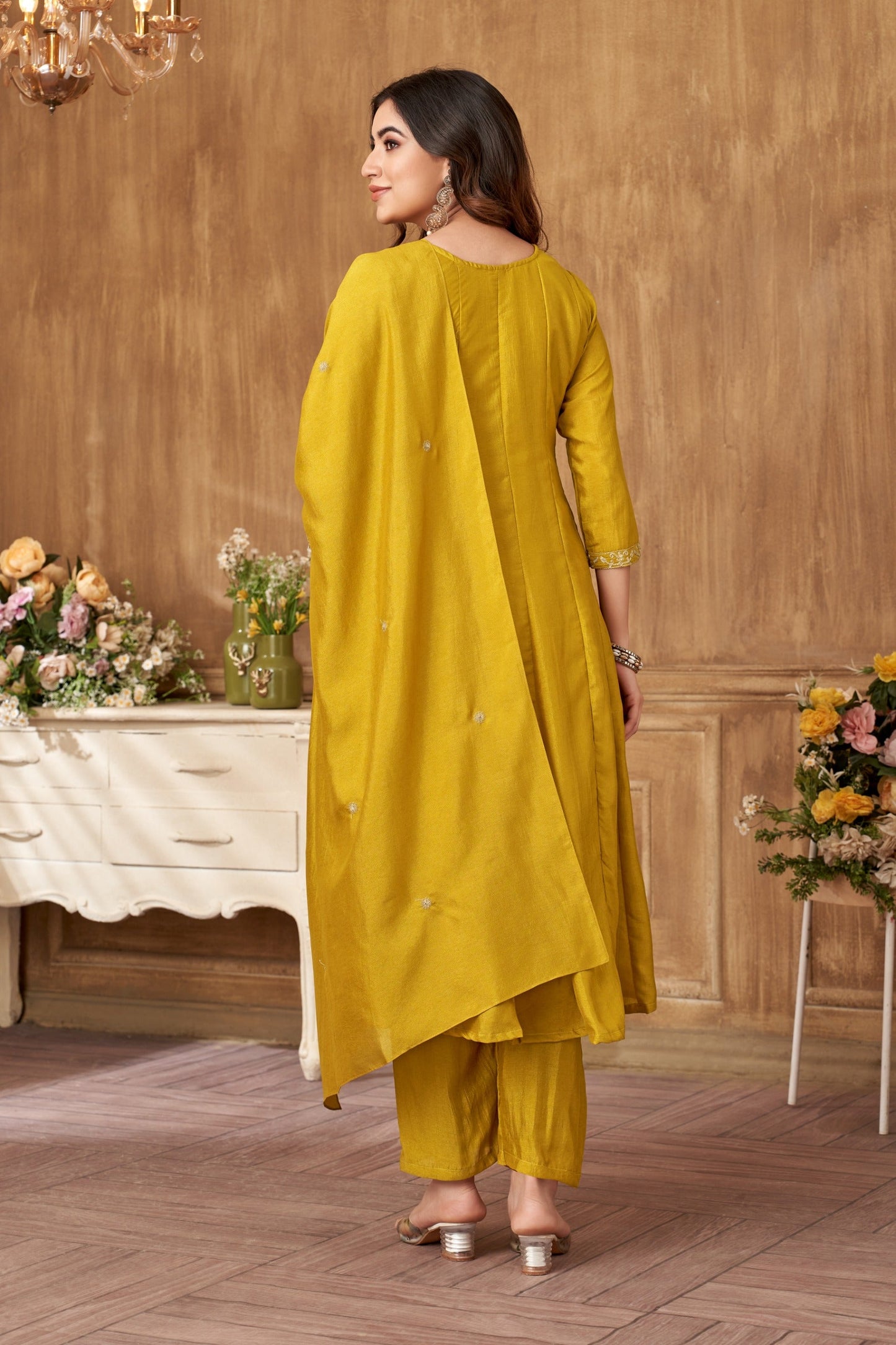 Anaita Yellow Anarkali Readymade Suit with Embroidery Work