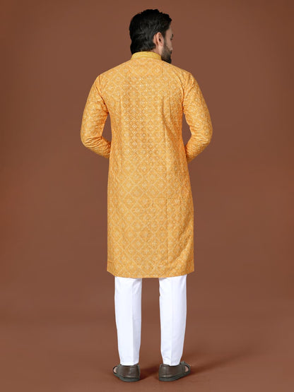 Anaita Yellow Lucknowi Silk Straight Kurta