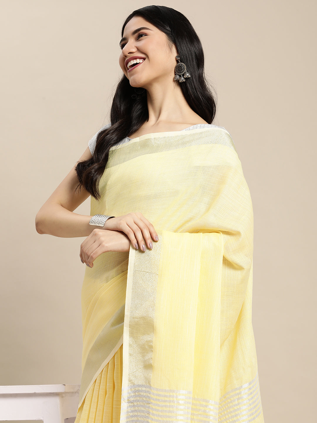 Anaita L Yellow Linen Saree With Blouse