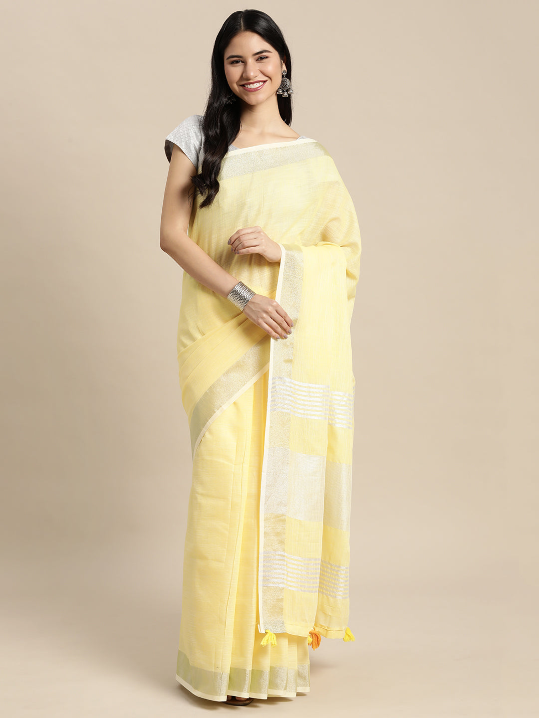 Anaita L Yellow Linen Saree With Blouse