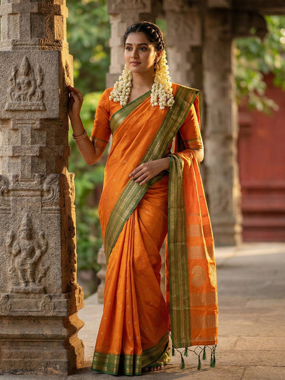 Anaita Yellow Silk Woven Saree With Blouse