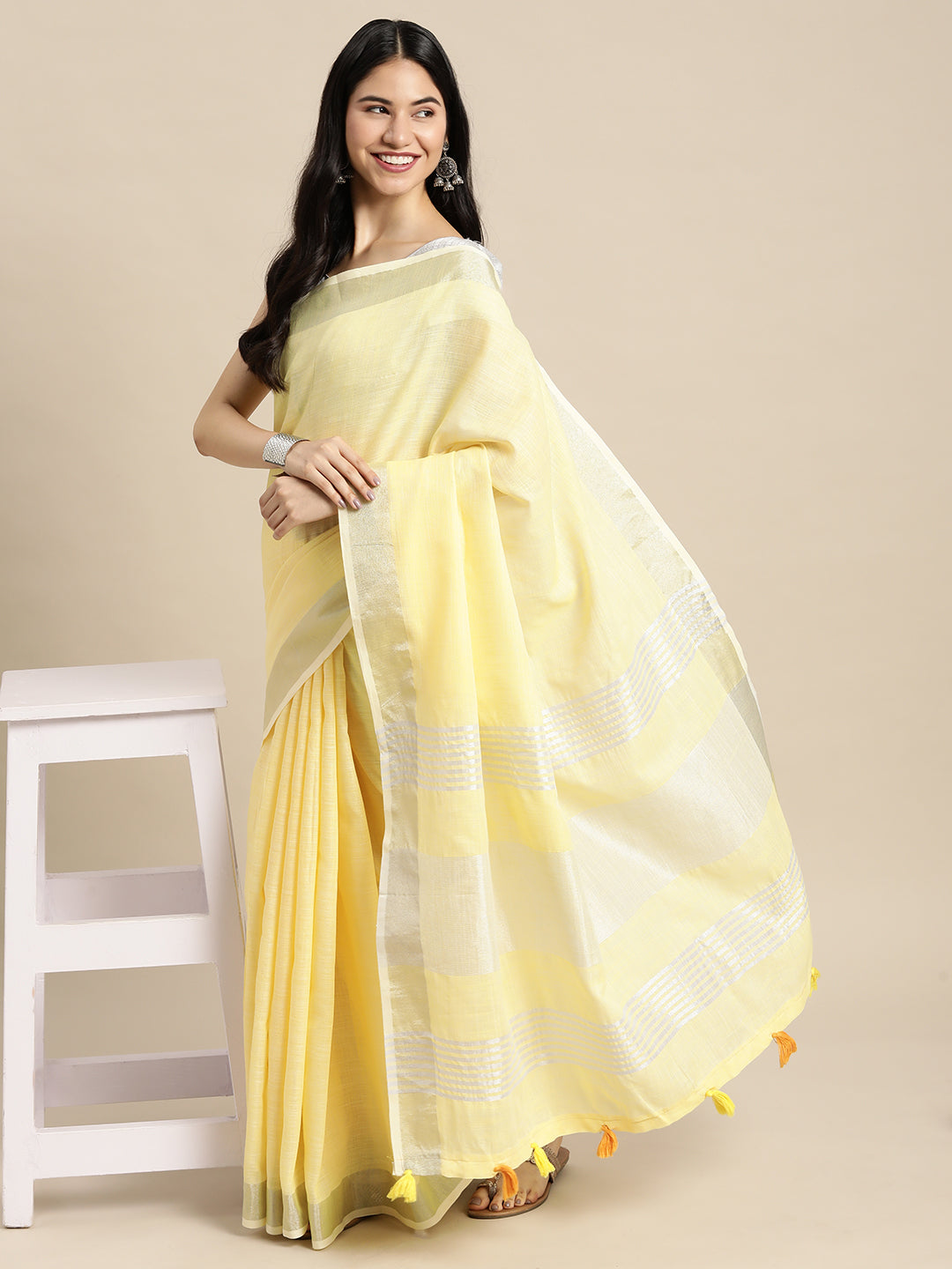 Anaita L Yellow Linen Saree With Blouse