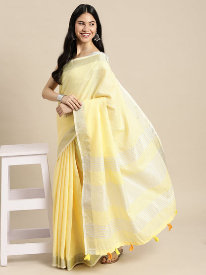Anaita L Yellow Linen Saree With Blouse