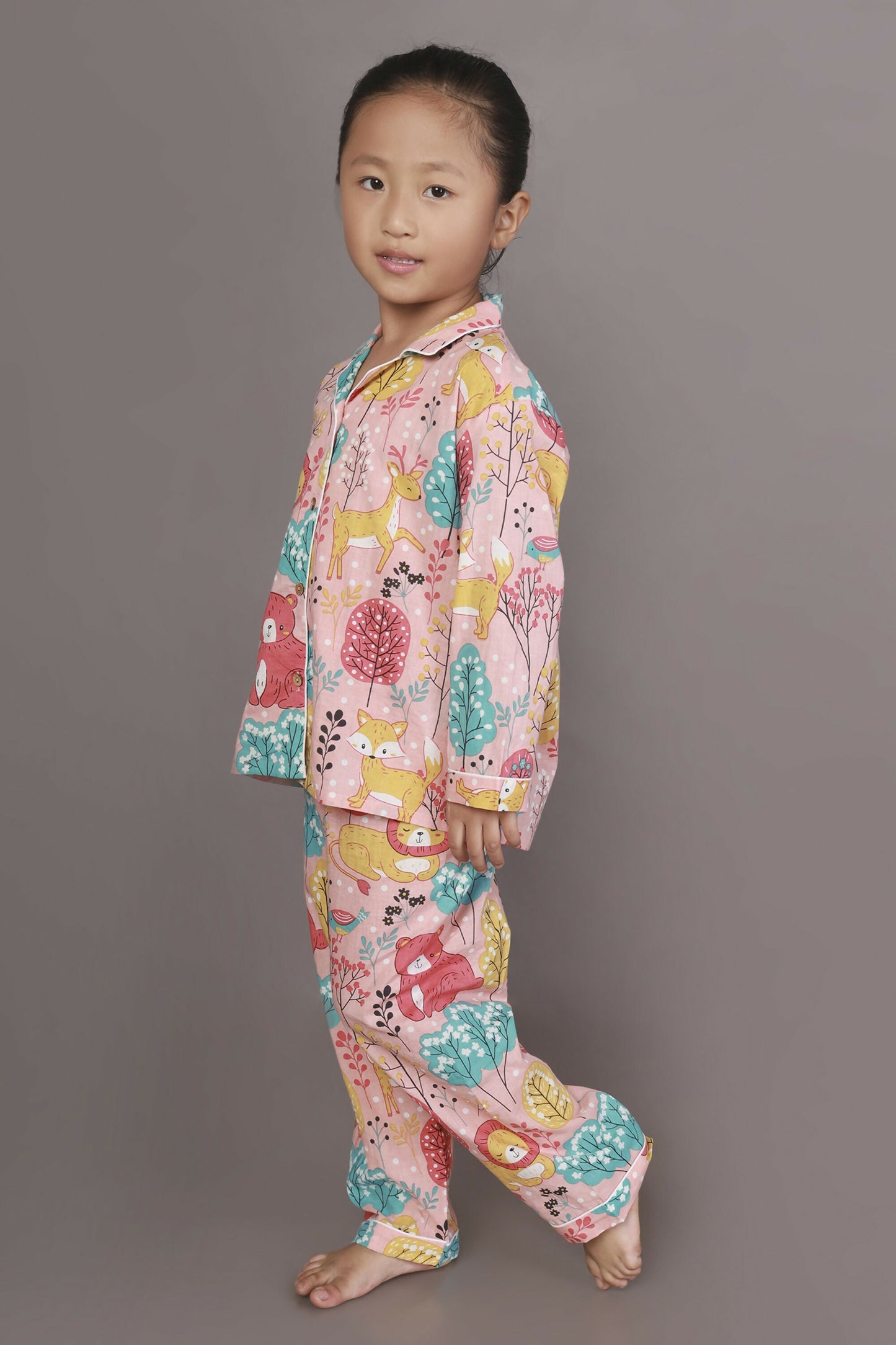 Breathables Kids Cotton Night Suit – Peach Lion & Teddy Shirt & Pyjama Co-Ord Set For Boys & Girls