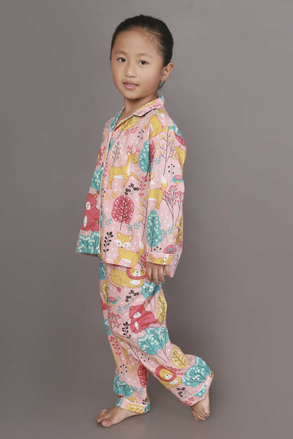 Breathables Kids Cotton Night Suit – Peach Lion & Teddy Shirt & Pyjama Co-Ord Set For Boys & Girls