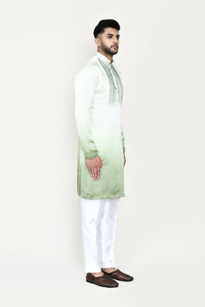 Joban Fashion Green Colored Satin Silk Fabric Kurta With Straight Fit Pant