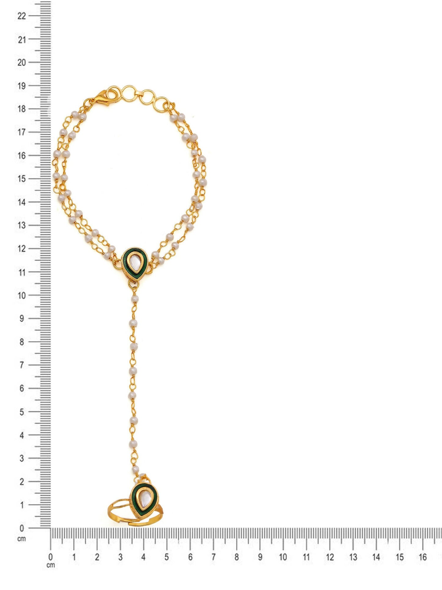 Ruby Raang Gold Green Meenakari Kundan Haath Phool