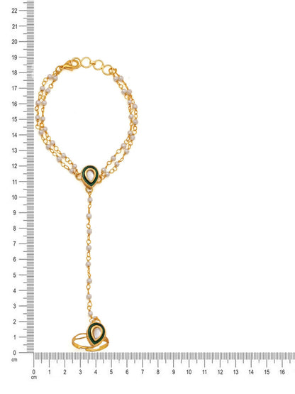 Ruby Raang Gold Green Meenakari Kundan Haath Phool