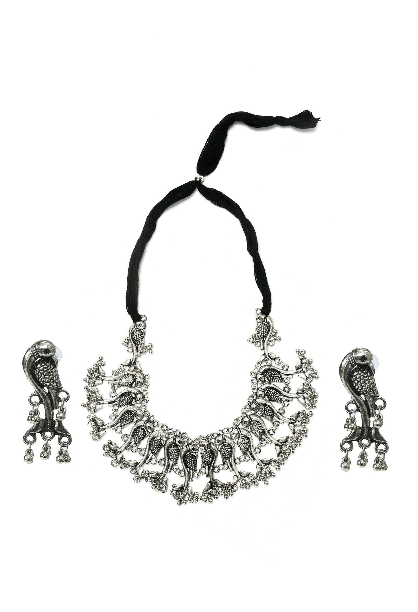 Mominos Fashion Johar Kamal Oxidised Silver-Plated Brass Finish Peacock Choker For Women (Silver)