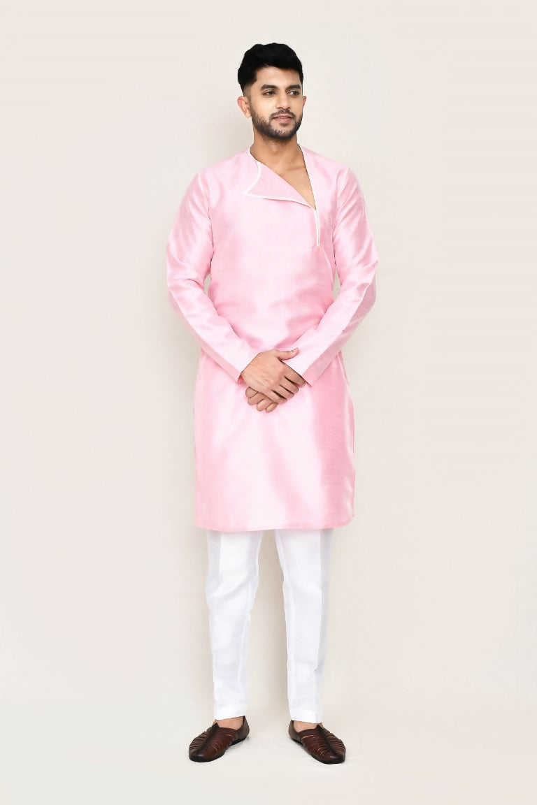 Joban Fashion Pink Colored Art Silk Fabric Kurta With Straight Fit Pant