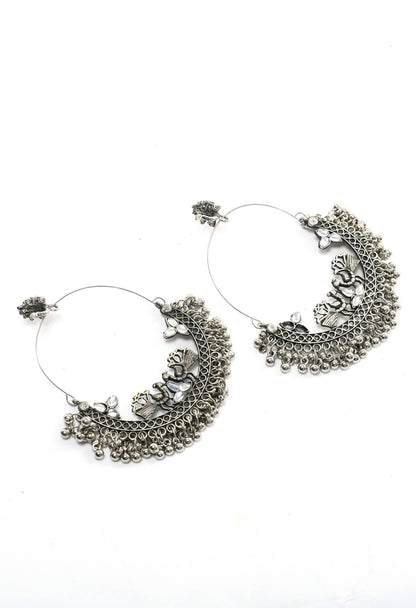 Mominos Fashion Johar Kamal Silver Peacock Design Chandbali Earrings