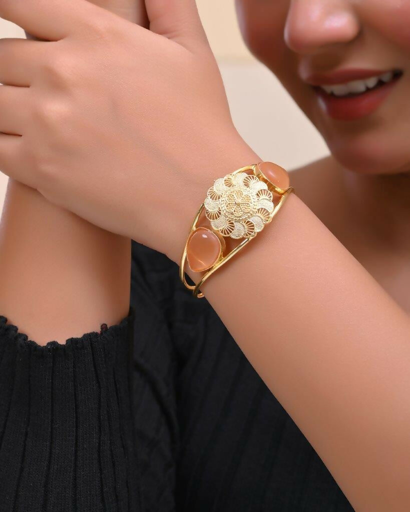 VOJ Gold-Polished Flower Shaped Cuff Bracelet