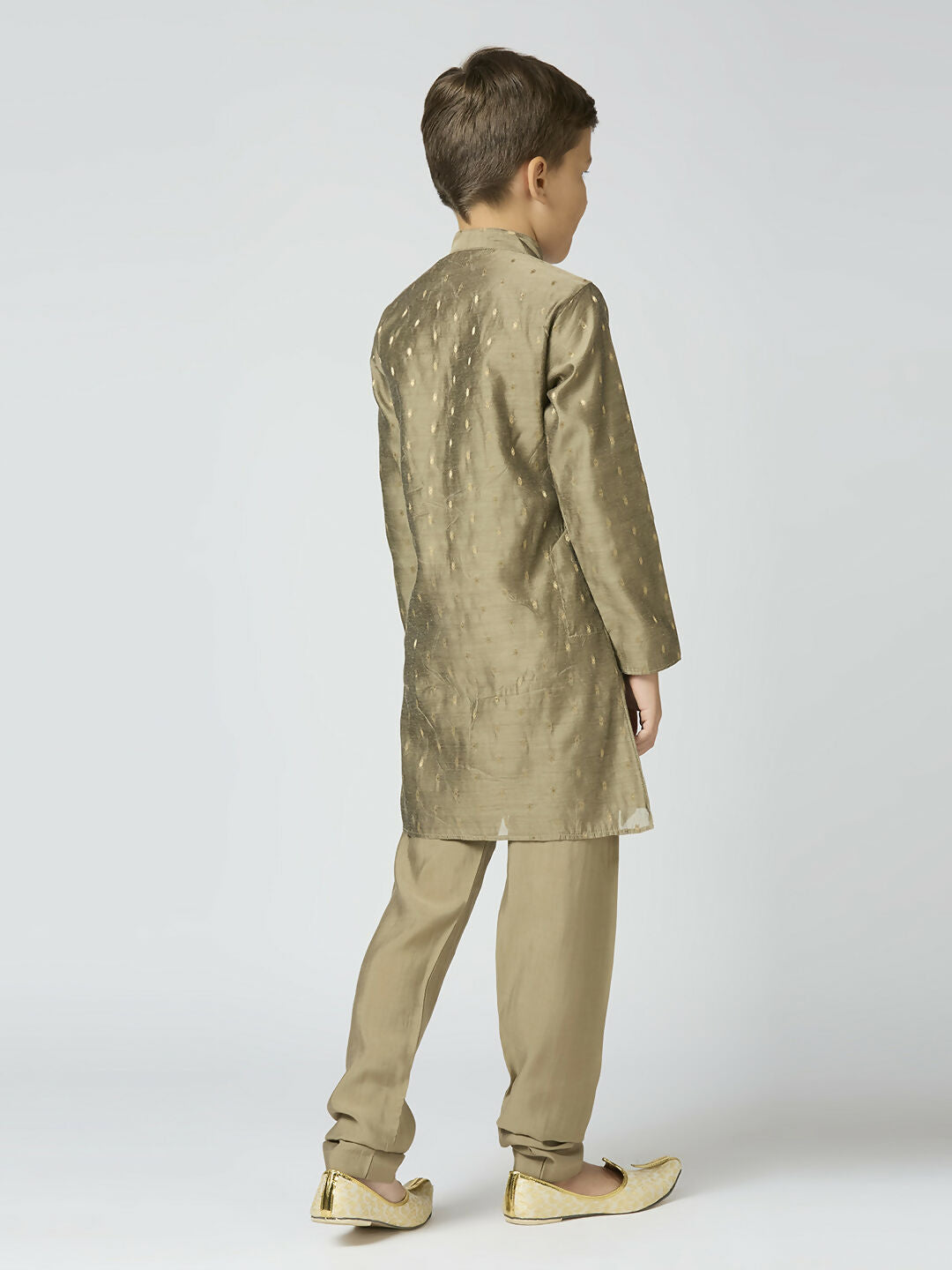 Joban Fashion Kids Island Full Sleeves Chanderi Kurta, Pyjama Set with Traditional Butta Work - Grey